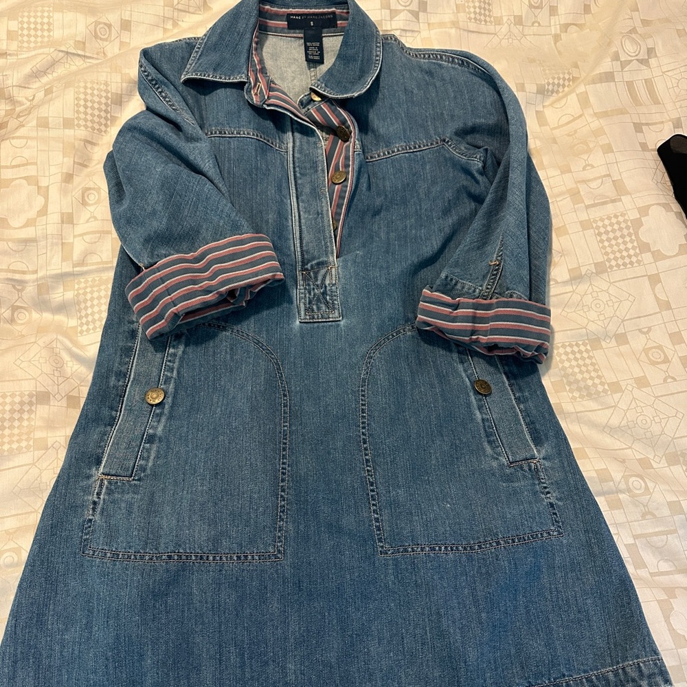 Marc By Marc Jacobs cotton vintage Blue Denim dress with Red Stripes classic